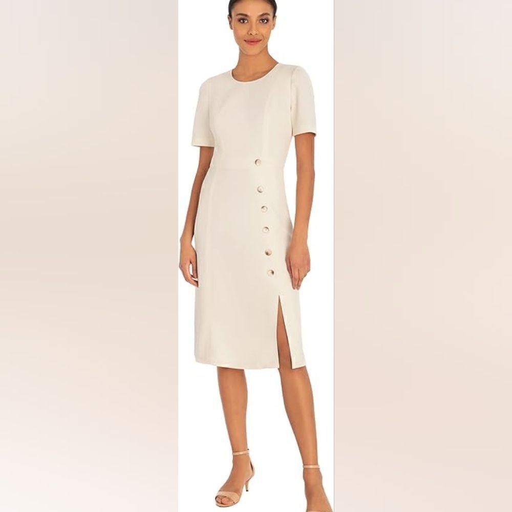 Maggy London Women's Jewel Neck Button Detail Dress